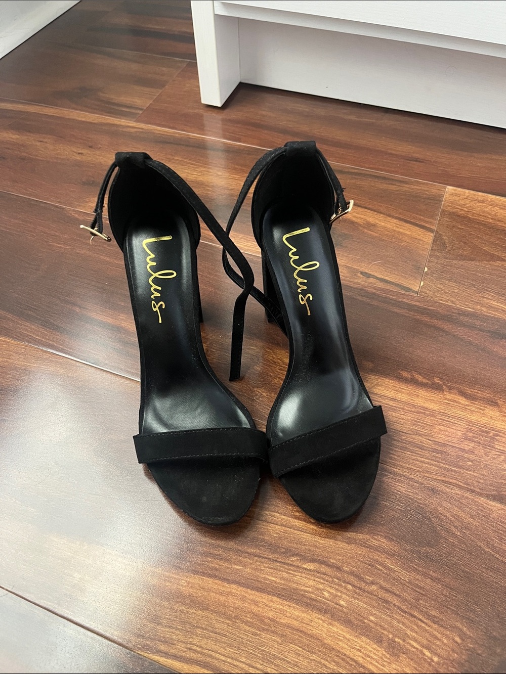 Lulu's Black Suede Ankle-Strap Stiletto Sandals